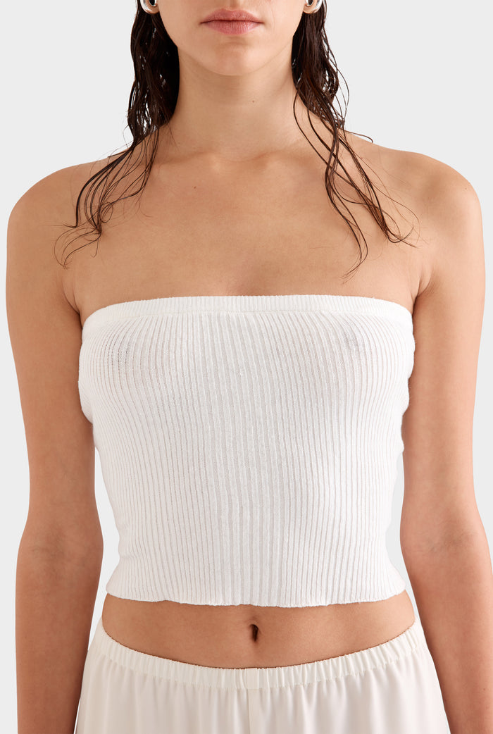 Strapless Linen Knit Top - Off White