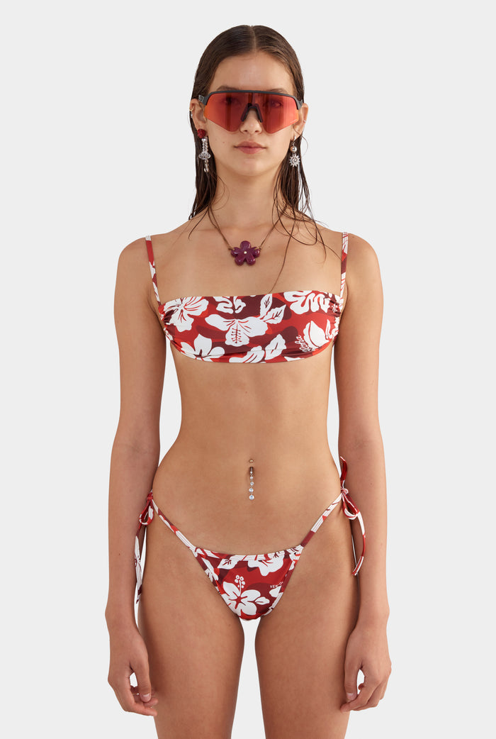 String Bikini Brief - Red Hibiscus Camo