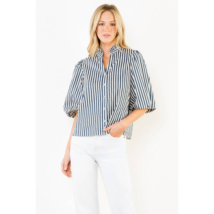 THML Stripe Button Down Top | Blue