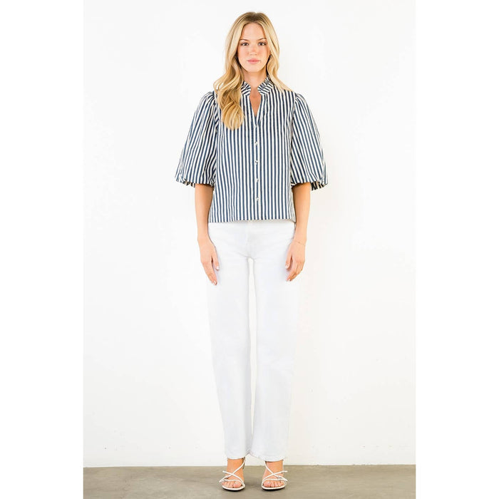 Stripe Button Down Top | Blue