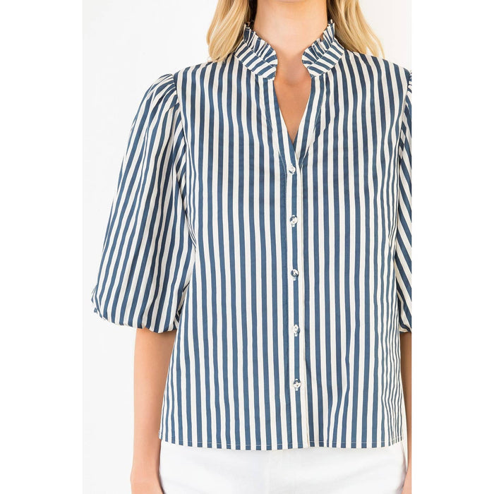 Stripe Button Down Top | Blue