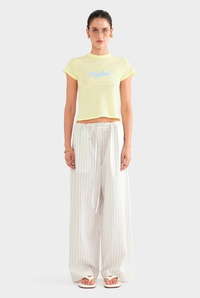 Stripe Cotton Paperbag Pant - Off White/Blue Stripe