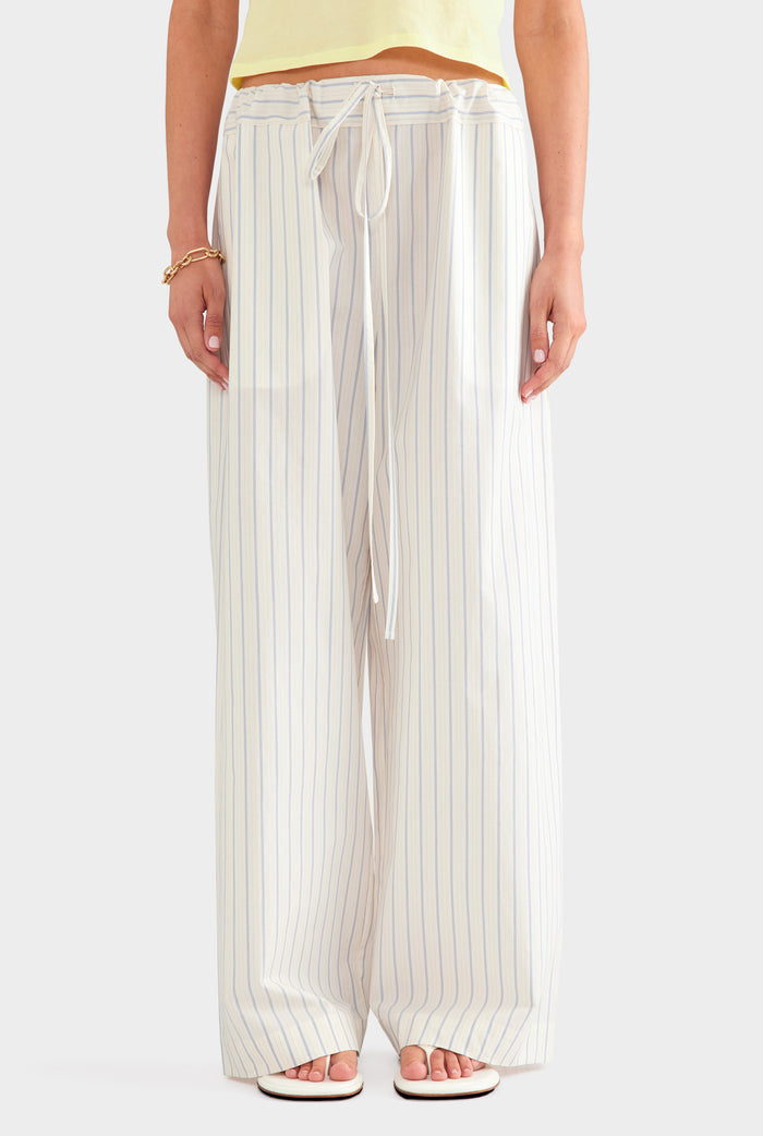 Stripe Cotton Paperbag Pant - Off White/Blue Stripe