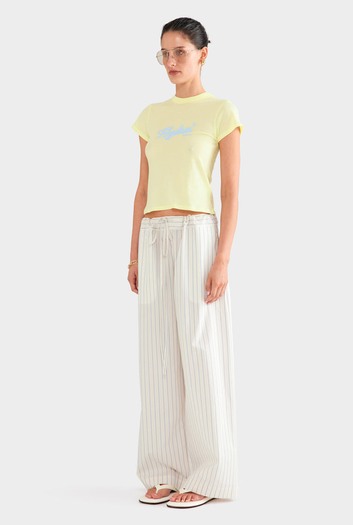 Stripe Cotton Paperbag Pant - Off White/Blue Stripe