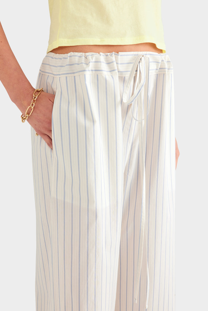 Stripe Cotton Paperbag Pant - Off White/Blue Stripe