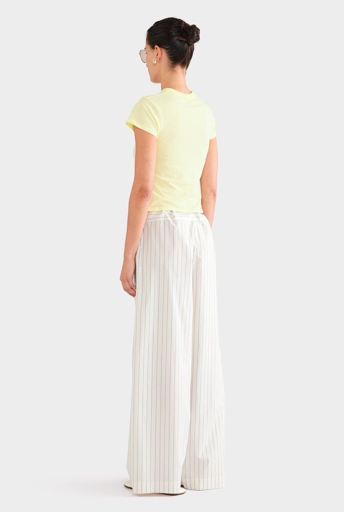 Stripe Cotton Paperbag Pant - Off White/Blue Stripe
