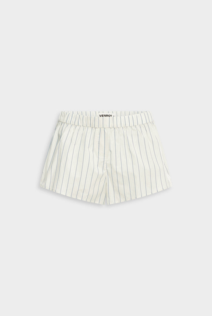 Venroy Stripe Cotton Short - Off White/Blue Stripe