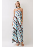 TCEC Striped Strapless Maxi Dress with Scarf