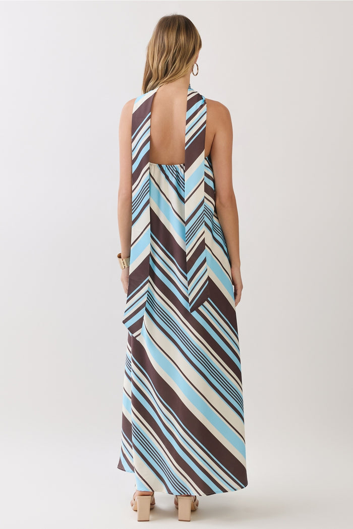 Striped Strapless Maxi Dress with Scarf