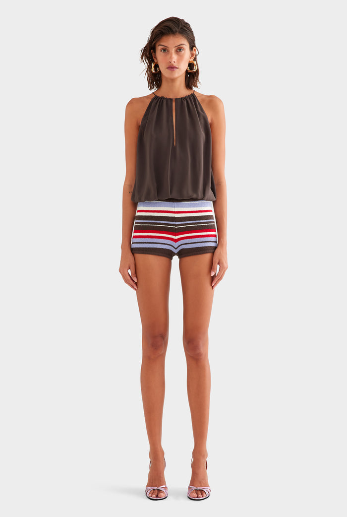 Striped Terry Knit Short - Dark Chocolate/Powder Blue/Red Stripe
