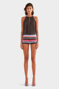 Striped Terry Knit Short - Dark Chocolate/Powder Blue/Red Stripe
