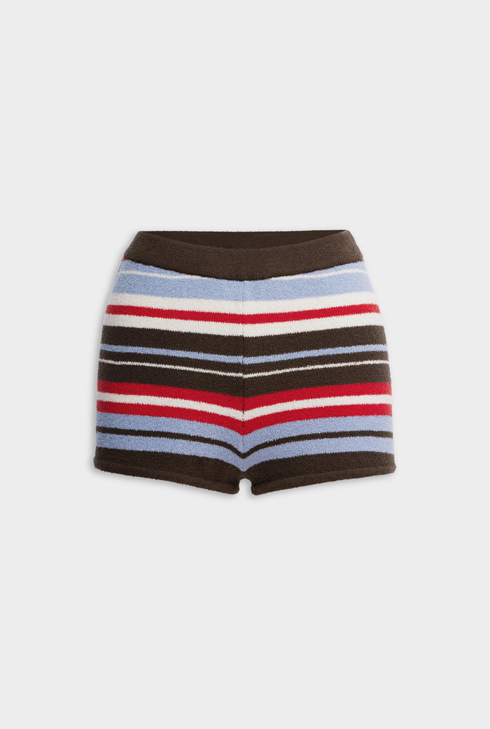 Striped Terry Knit Short - Dark Chocolate/Powder Blue/Red Stripe