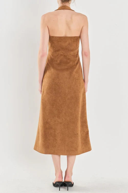 Suede Fitted Midi Dress