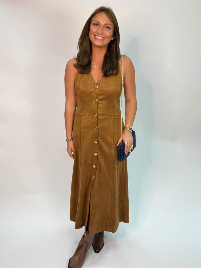 Suede Fitted Midi Dress