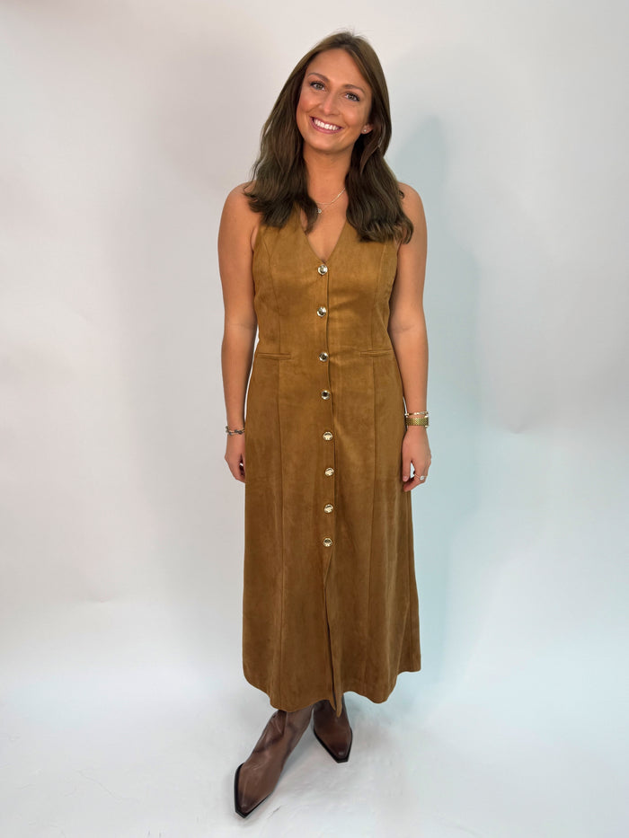 Suede Fitted Midi Dress
