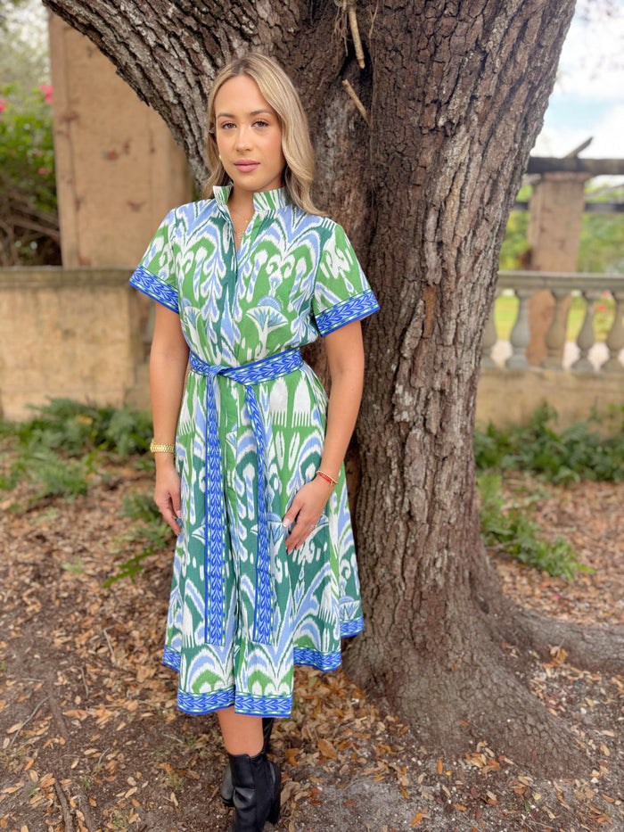 Sydney Shirtdress | Ikat Green