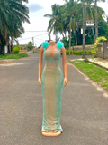 Teal blue wedding dress , Mermaid dress , party dress , deep v prom dress, rhinestone prom dress