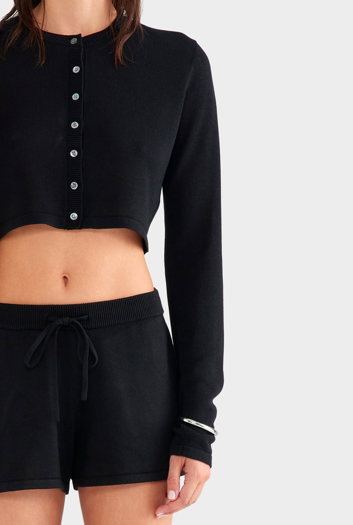 Tencel Silk Knit Crop Cardigan - Black