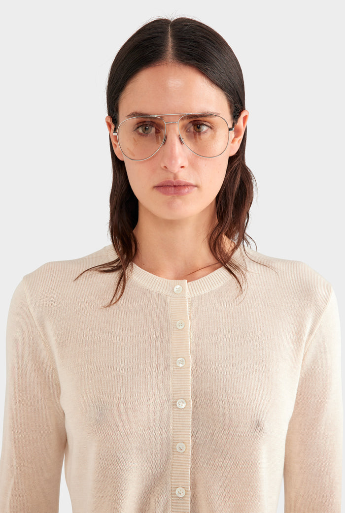 Tencel Silk Knit Crop Cardigan - Sand