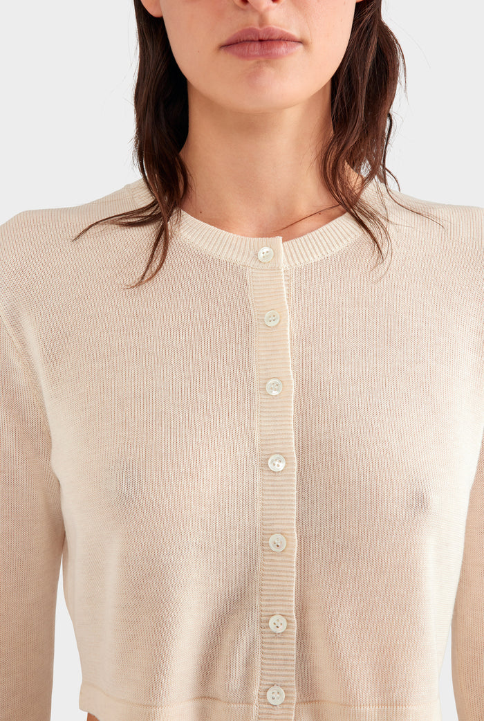 Tencel Silk Knit Crop Cardigan - Sand