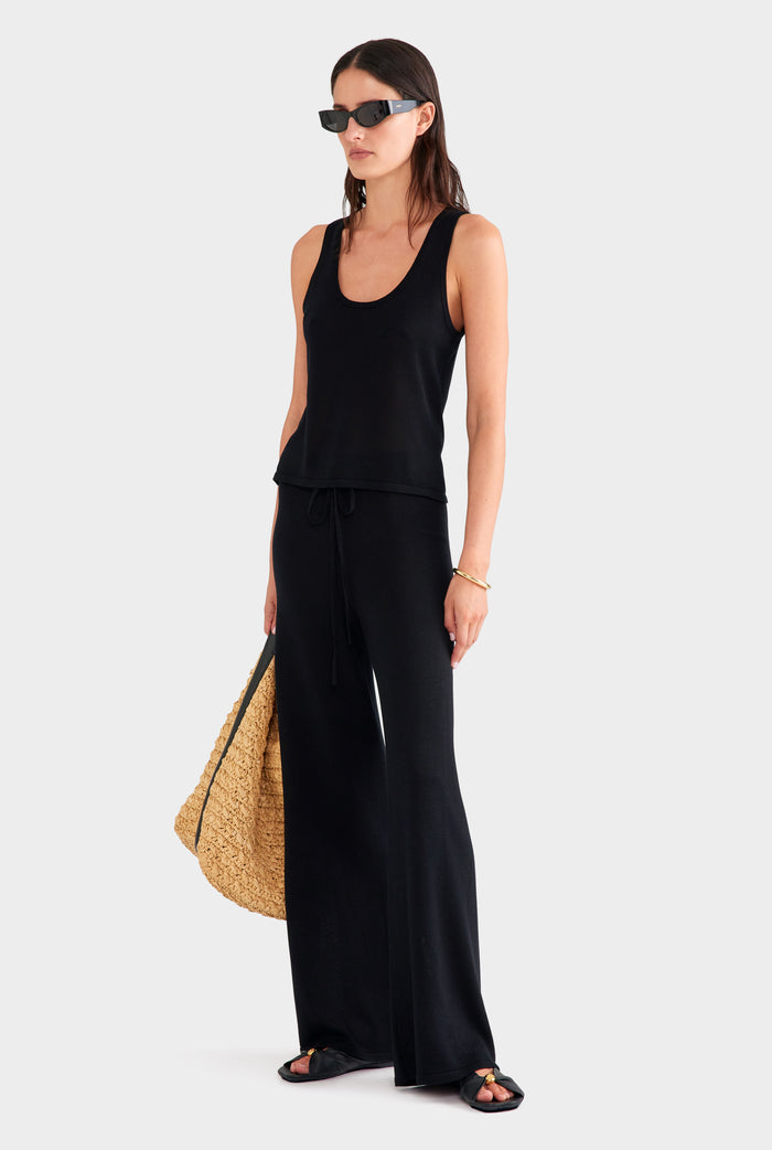 Tencel Silk Knit Scoop Neck Tank - Black