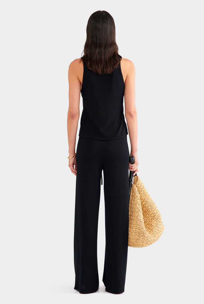 Tencel Silk Knit Scoop Neck Tank - Black