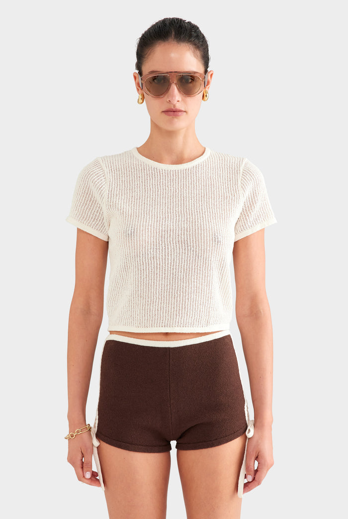 Terry Knit Crop Tee - White