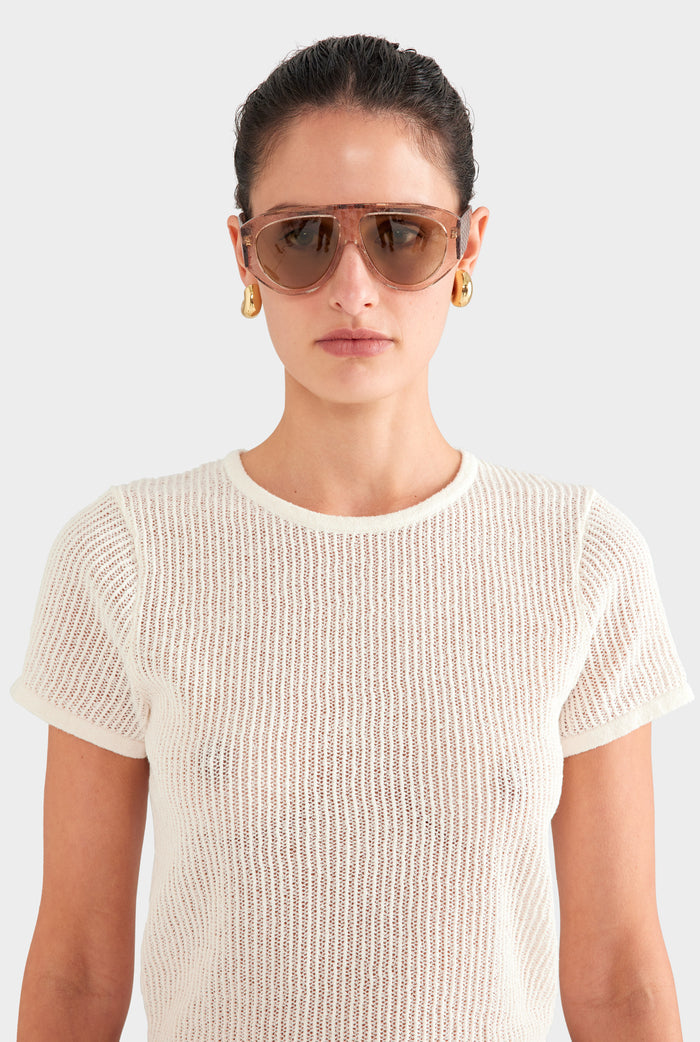 Terry Knit Crop Tee - White