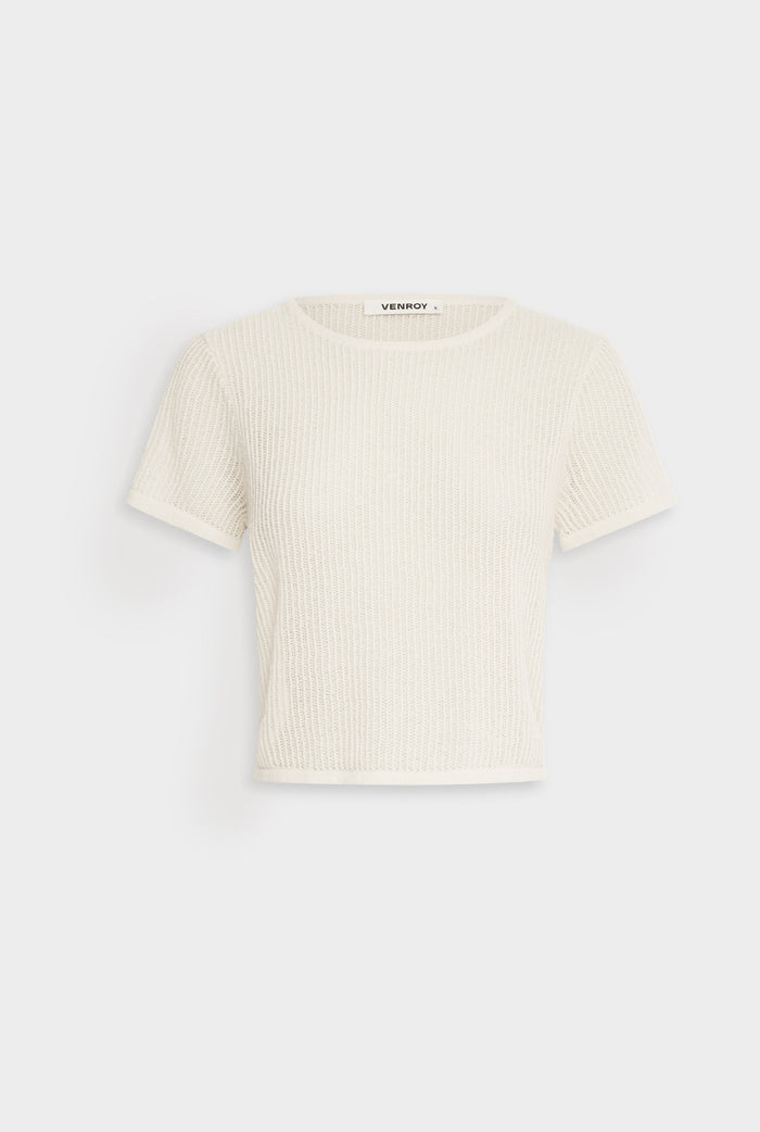 Venroy Terry Knit Crop Tee - White