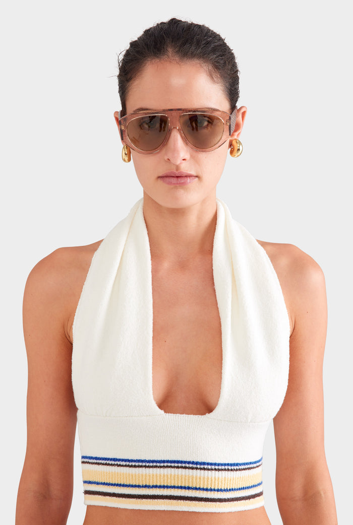 Terry Knit Halter - Off White/Blue/Yellow Stripe