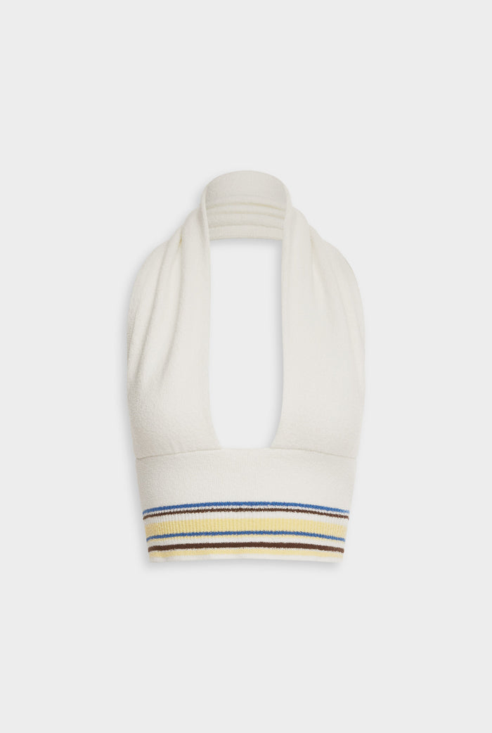 Venroy Terry Knit Halter - Off White/Blue/Yellow Stripe
