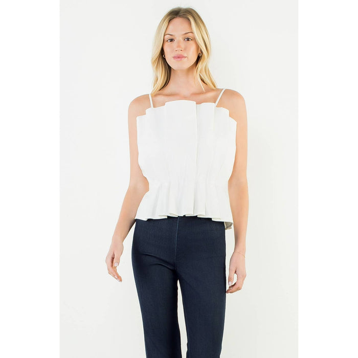 THML Thin Strap Pleated Top | White
