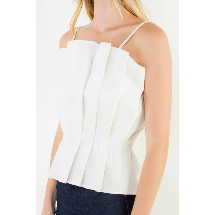 Thin Strap Pleated Top | White