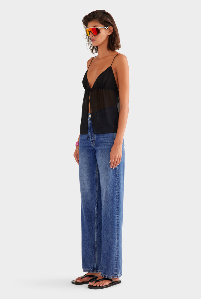 Tie Front Silk Georgette Cami - Black