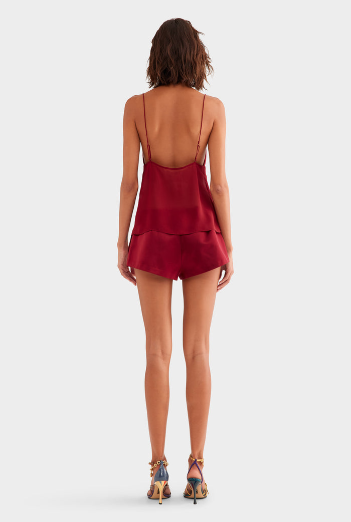 Tie Front Silk Georgette Cami - Pomegranate