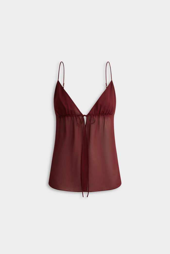 Tie Front Silk Georgette Cami - Pomegranate