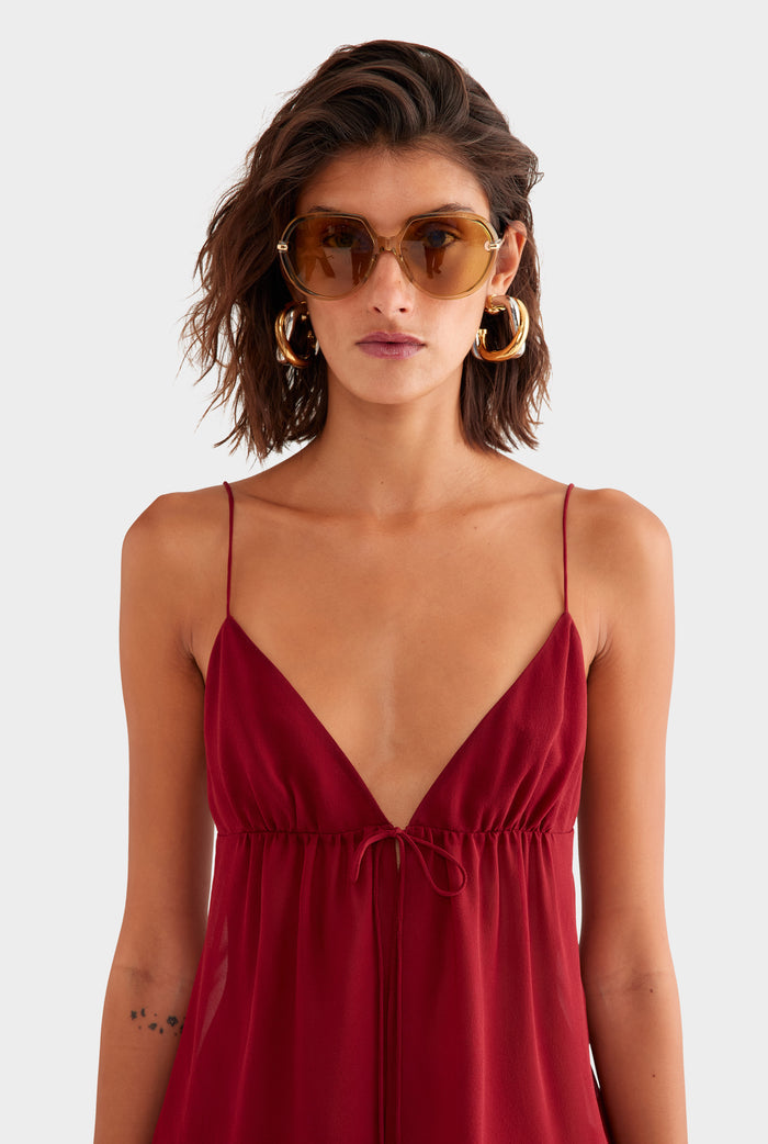 Tie Front Silk Georgette Cami - Pomegranate