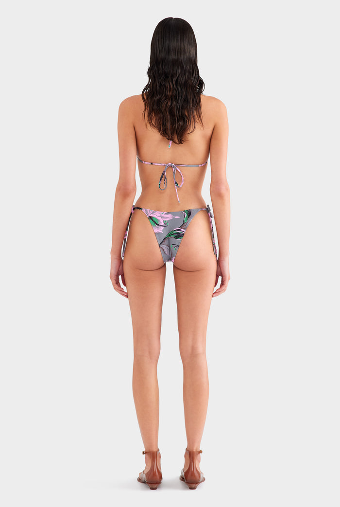 Tie Side Bikini Brief - Grey/Pink Lily
