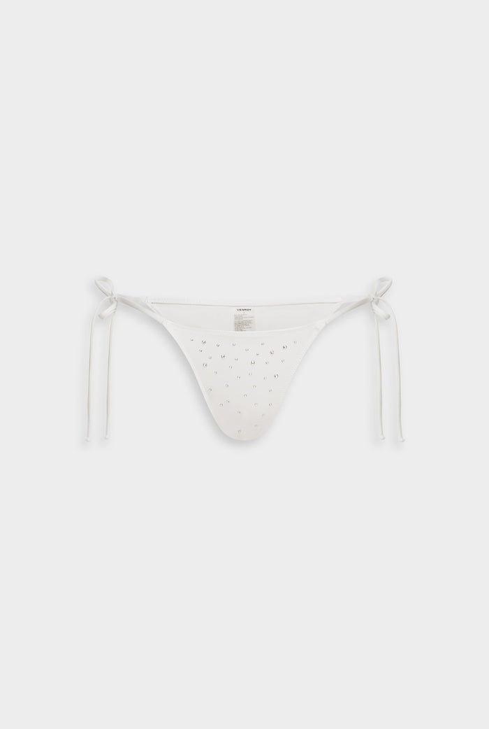 Venroy Tie Side Bikini Brief - White/Hotfix Crystals
