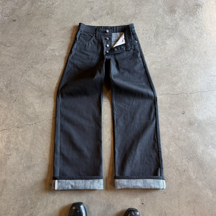 Tokyo Jeans | Straight-Wide | Waxed Crosshatch Waxed Black | Raw Crosshatch