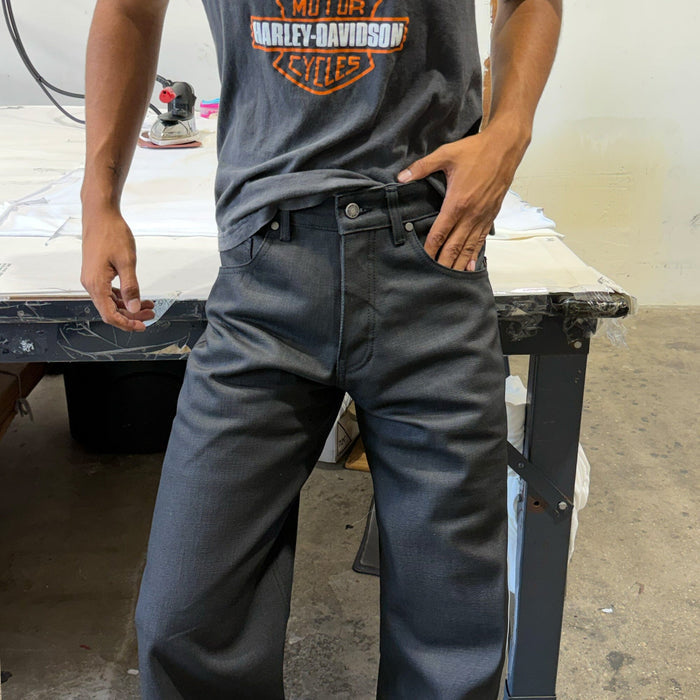 Tokyo Jeans | Straight-Wide | Waxed Crosshatch Waxed Black | Raw Crosshatch