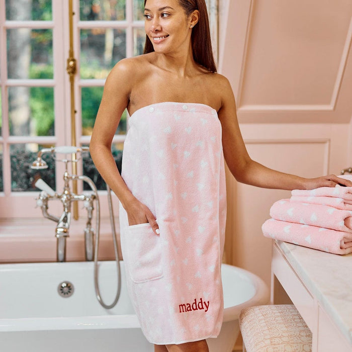Weezie Towel Wrap | Tossed Pink Hearts
