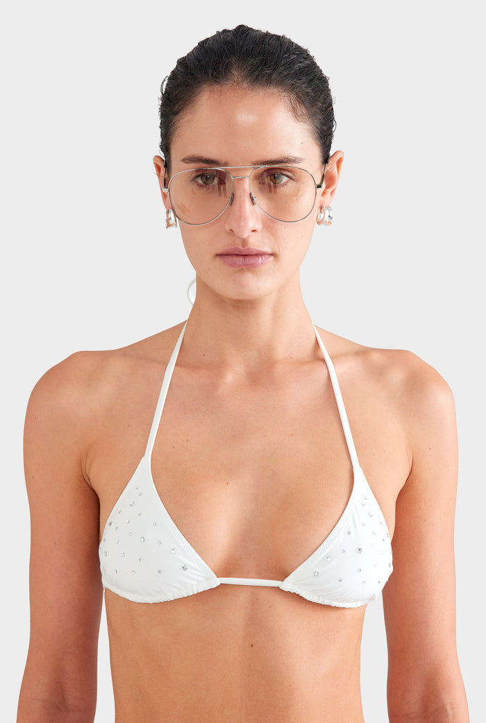 Triangle Bikini - White/Hotfix Crystals