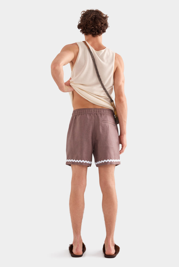 Trim Detail Linen Lounge Short - Iron/White