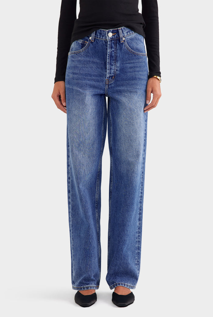 V Front Denim Jean - Mid Indigo