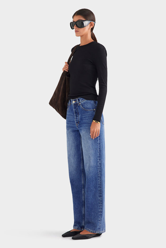 V Front Denim Jean - Mid Indigo