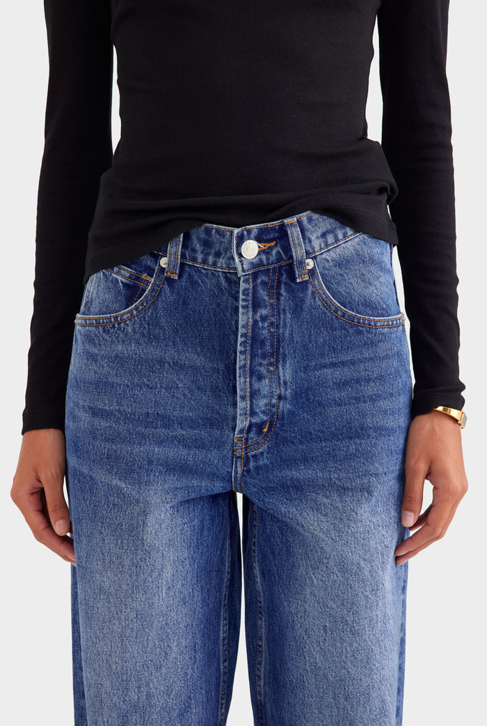 V Front Denim Jean - Mid Indigo