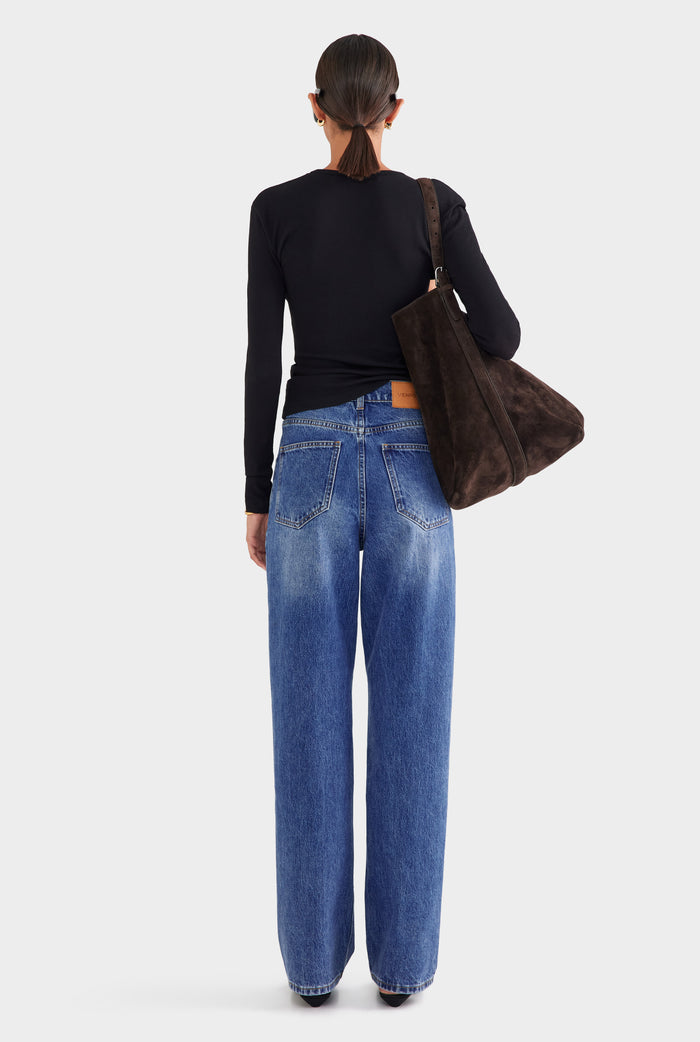 V Front Denim Jean - Mid Indigo