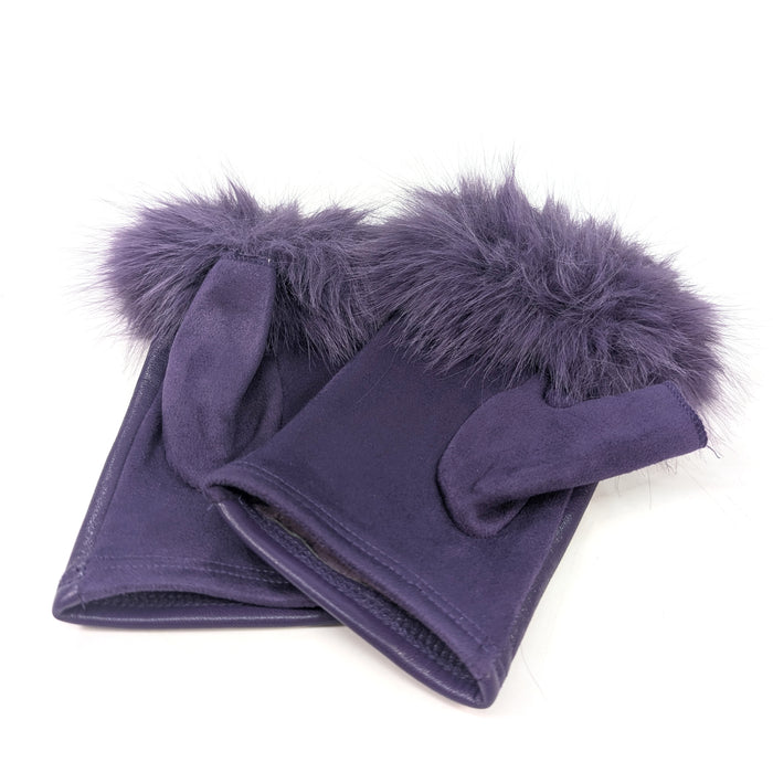 Vegan Leather and Faux Fur Fingerless Gloves - Purple