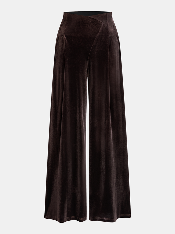 Velvet Asymmetric Waist Wide-Leg Pants